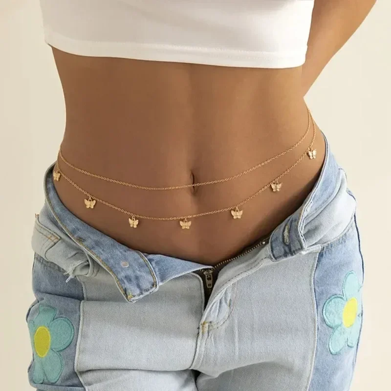 Qualiti Body Jewelry - Nowy urok Seksowny dwuwarstwowy łańcuszek motylkowy