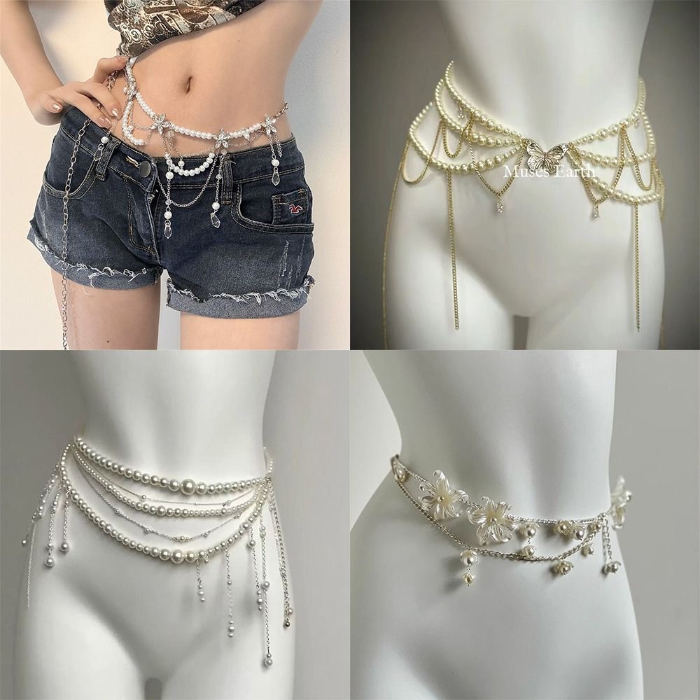 Qualiti Body Jewelry - Eleganckie łańcuszki na talię z perłami,