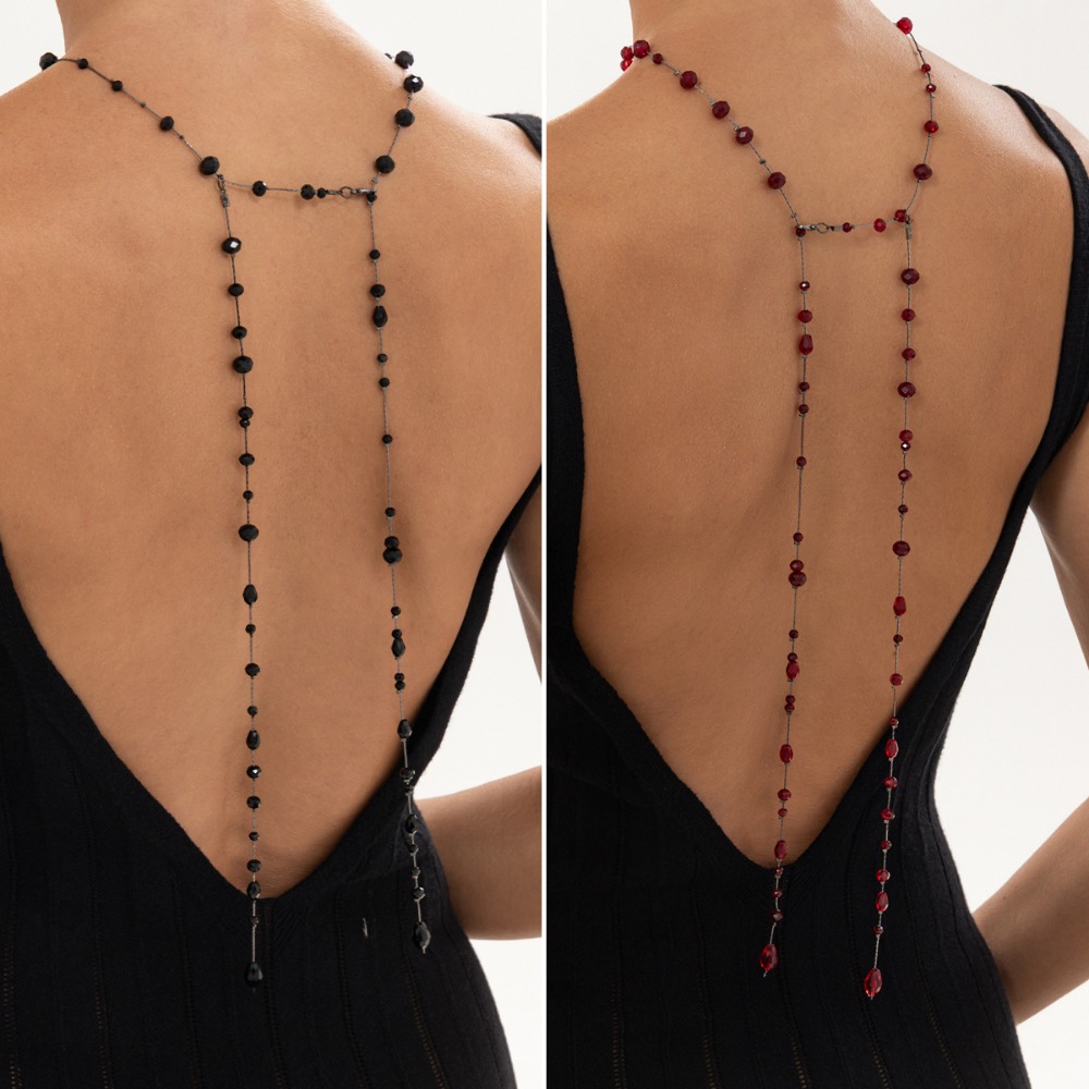 Body Jewelry For Backless Dress - Gotycki łańcuszek na plecy z czarno-czerwonymi