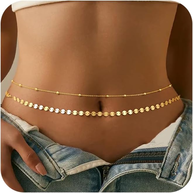 Body Jewelry Gold - Posrebrzany Pozłacany Łańcuszek na Brzuch Regulowany