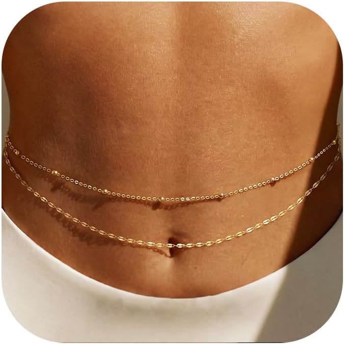Qualiti Body Jewelry - Pozłacany 14-karatowym złotem łańcuszek na talię