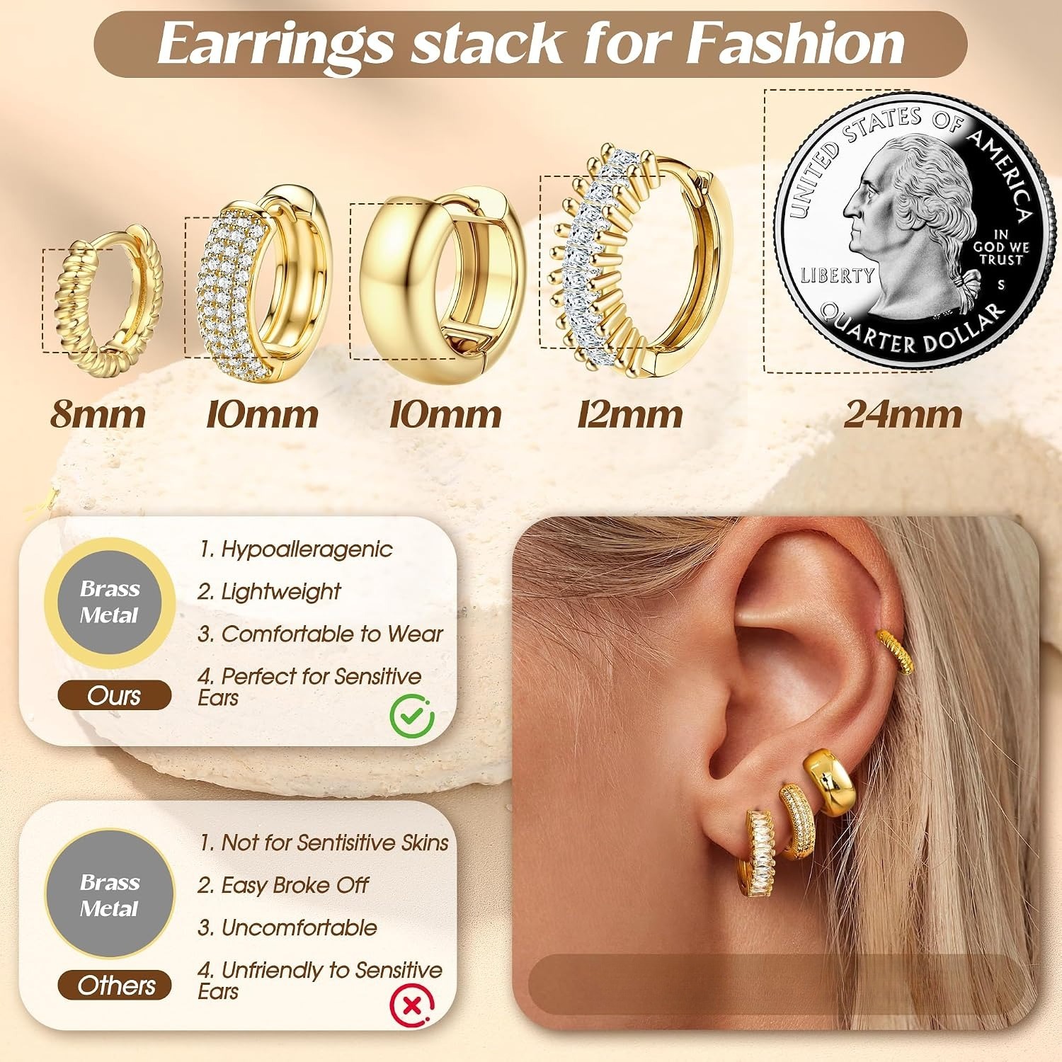ORAZIO 4 Pary Pozłacanych 14K  – Body Jewelry Trend recenzja i cena